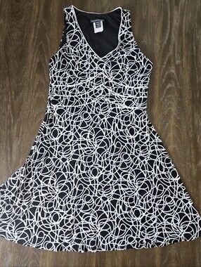🎁FRANK LYMAN DESIGN Black and White Swirl Midi Dress
